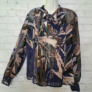 Jennifer Lopez Abstract Print Pleated Tie Front Top Blouse Size Small